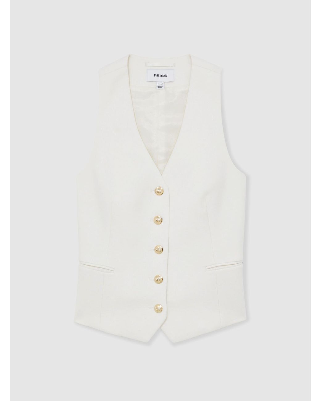 Reiss Natural Lily - White Single-breasted Twill Waistcoat With Wool, Us 2