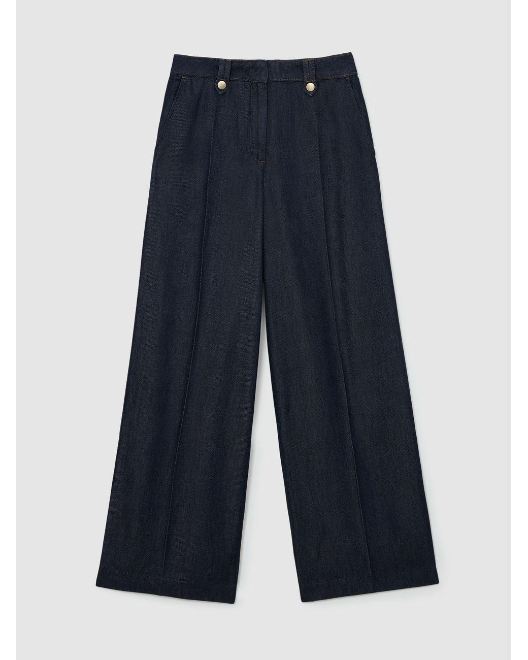 Reiss Blue Kaia - Indigo Lyocell Button-loop Wide-leg Trousers, Us 8