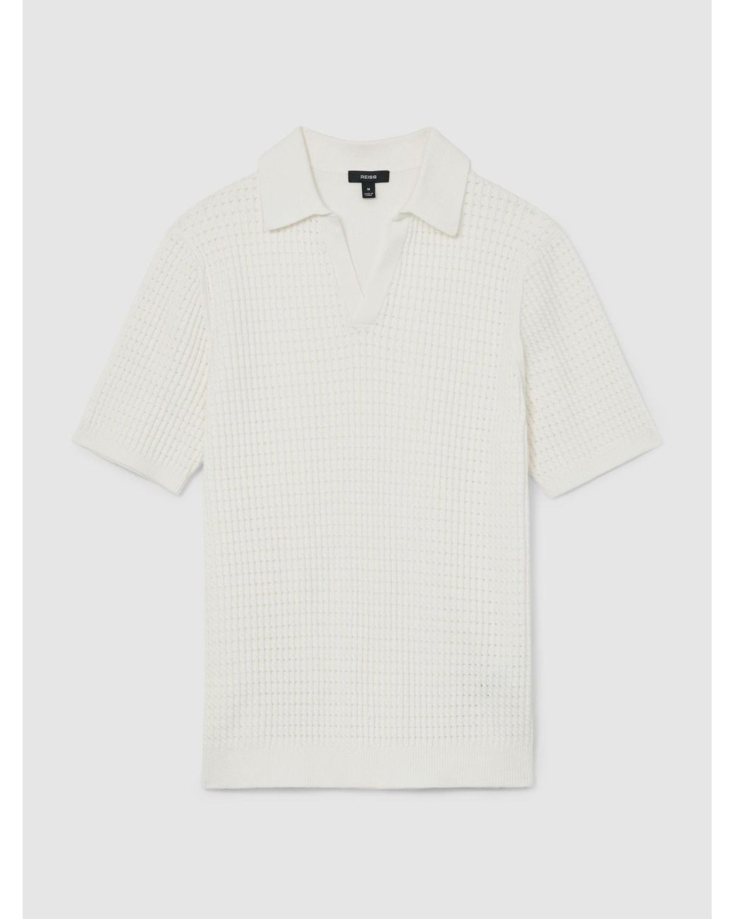 Reiss White Micro-Cable Knit Open-Collar Polo for men