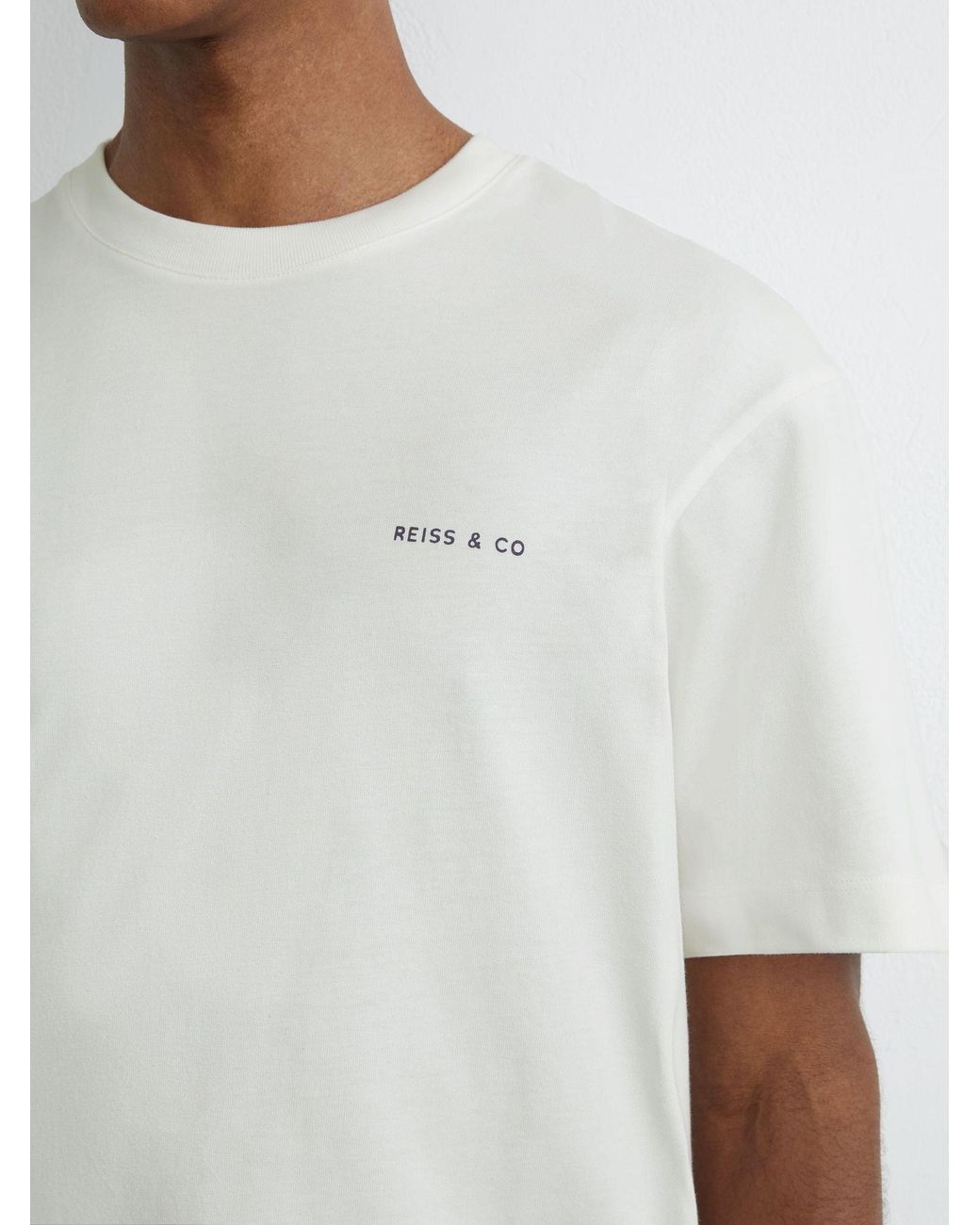 Reiss White Cotton Dive-Print Relaxed-Fit T-Shirt for men