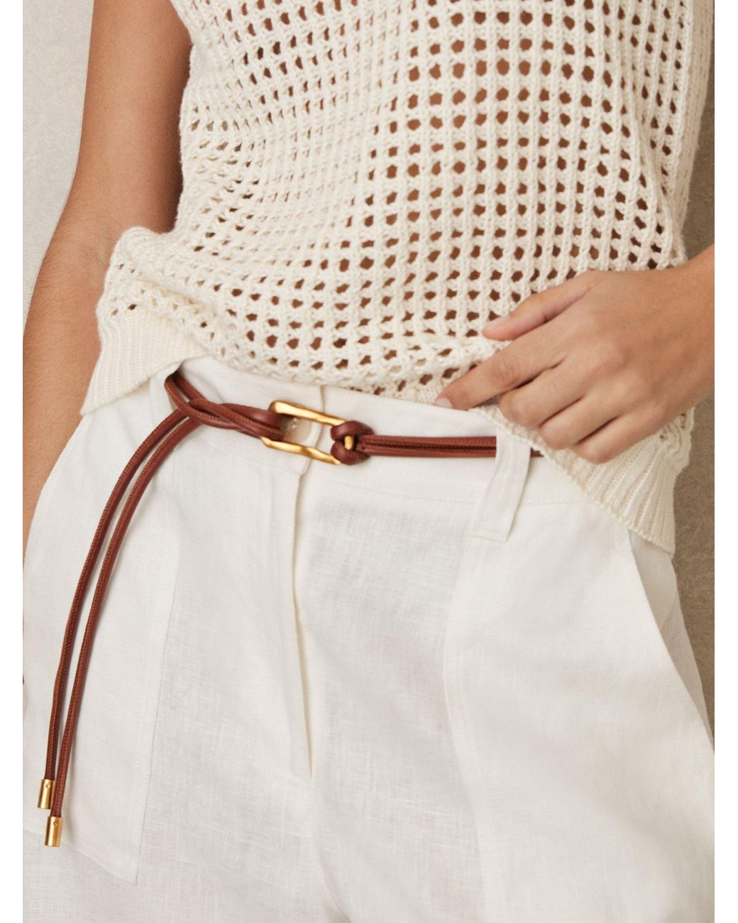 Reiss Brown Sculpted Buckle Tubular Tie Belt, S & M