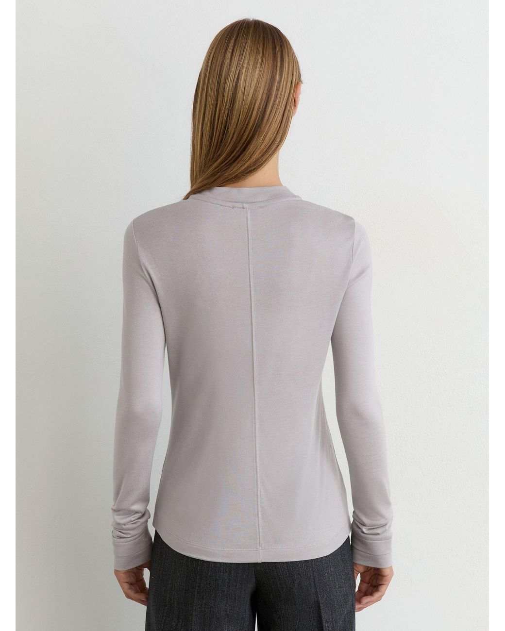 Reiss Brown High V-Neck Long-Sleeve Top