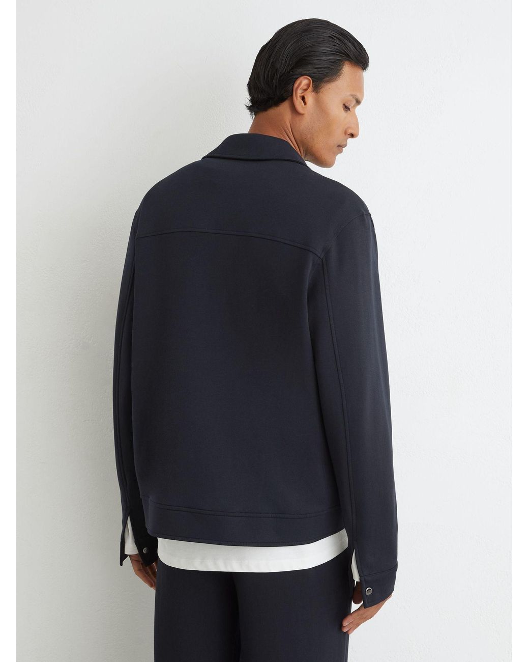 Reiss Blue Sueded Interlock Jersey Twin-Pocket Overshirt for men
