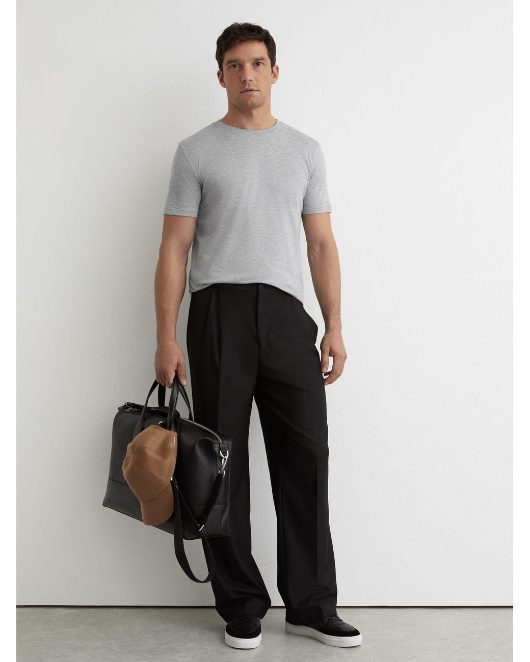 Reiss Gray Marl Bless Cotton Crew-Neck Tailored-Fit T-Shirt for men