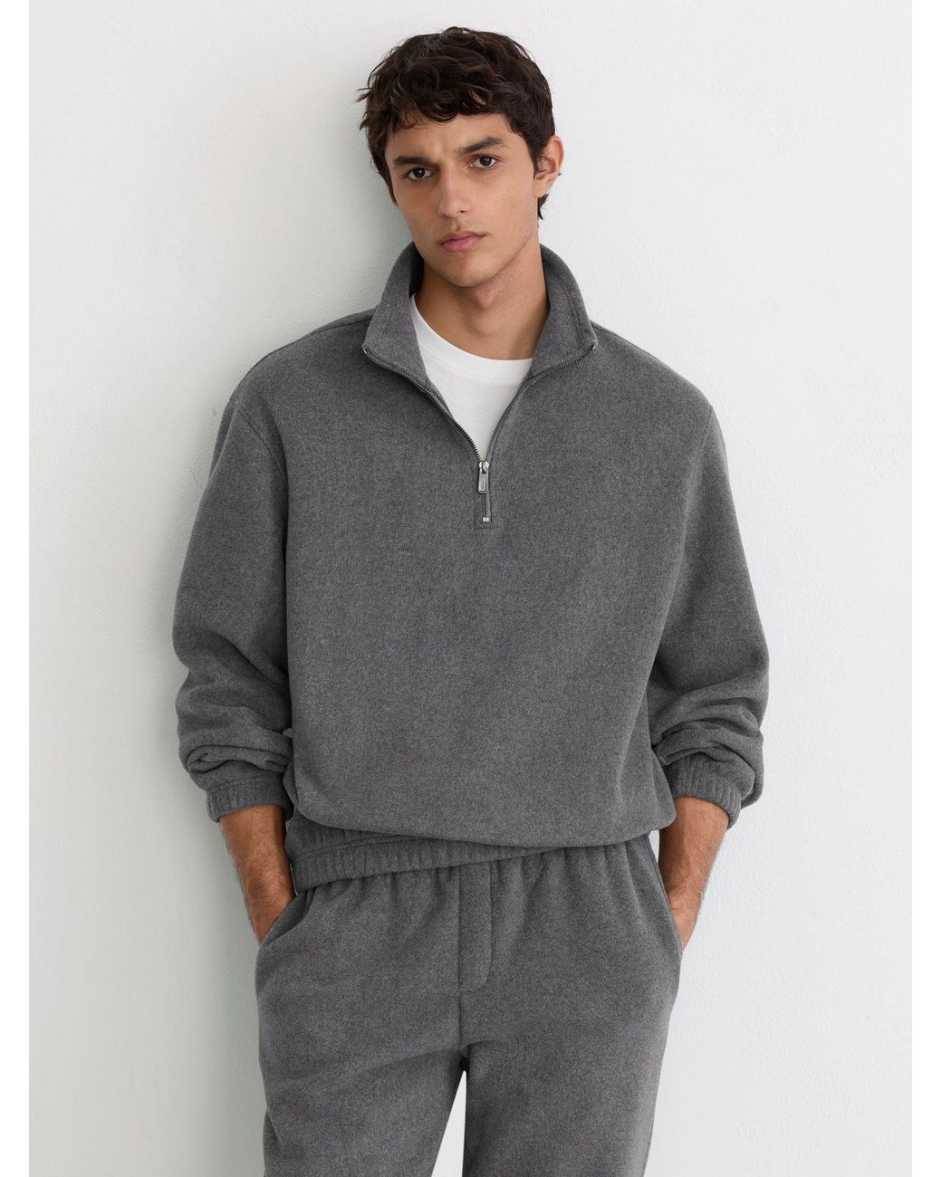 Reiss Gray Fleece Quarter-Zip Sweatshirt for men
