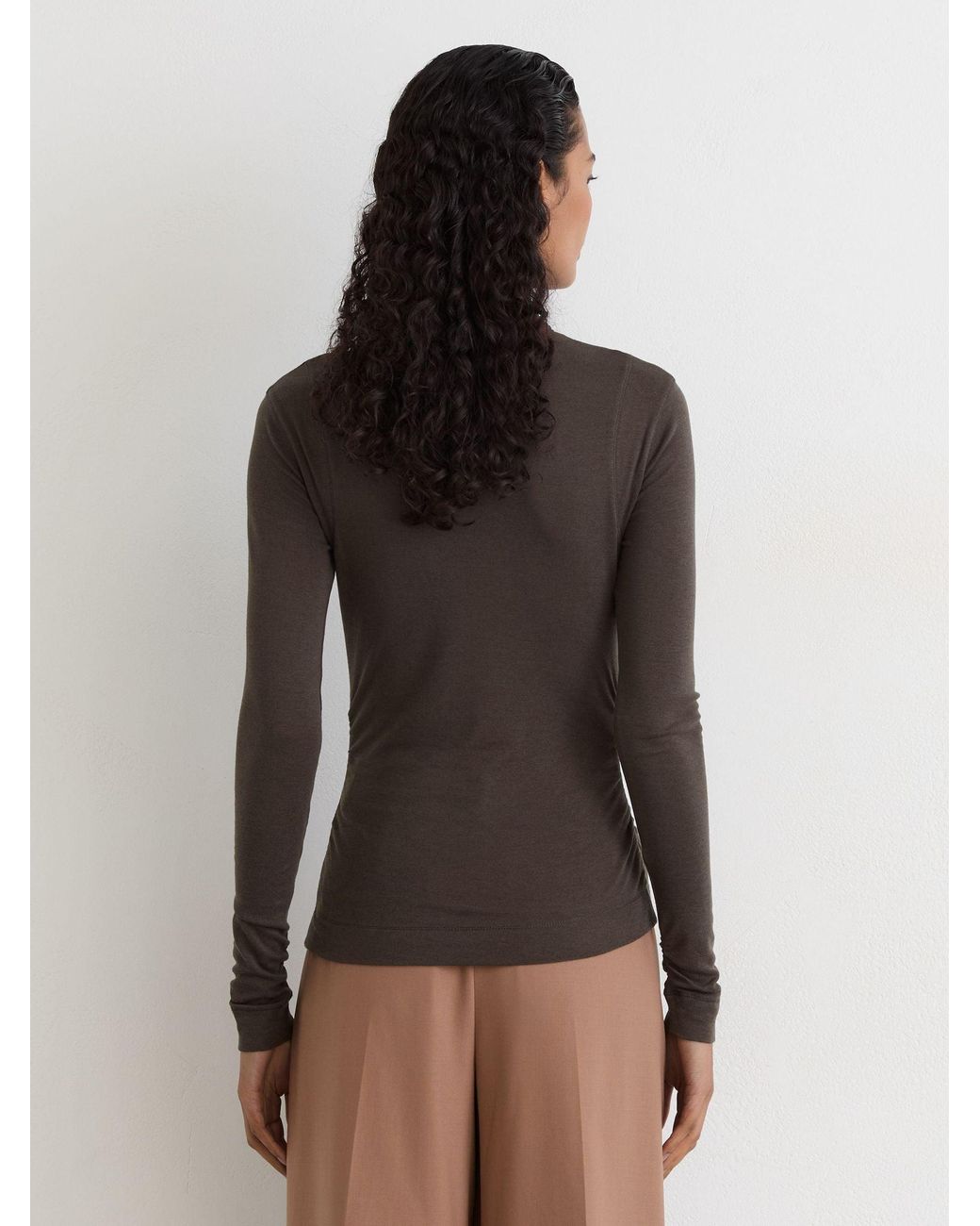 Reiss Black Lyocell-Wool Ruched Mock-Neck Top