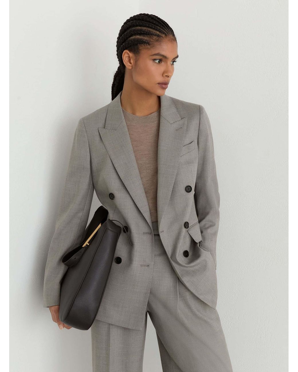 Reiss Gray Petite Wool-Blend Double-Breasted Blazer