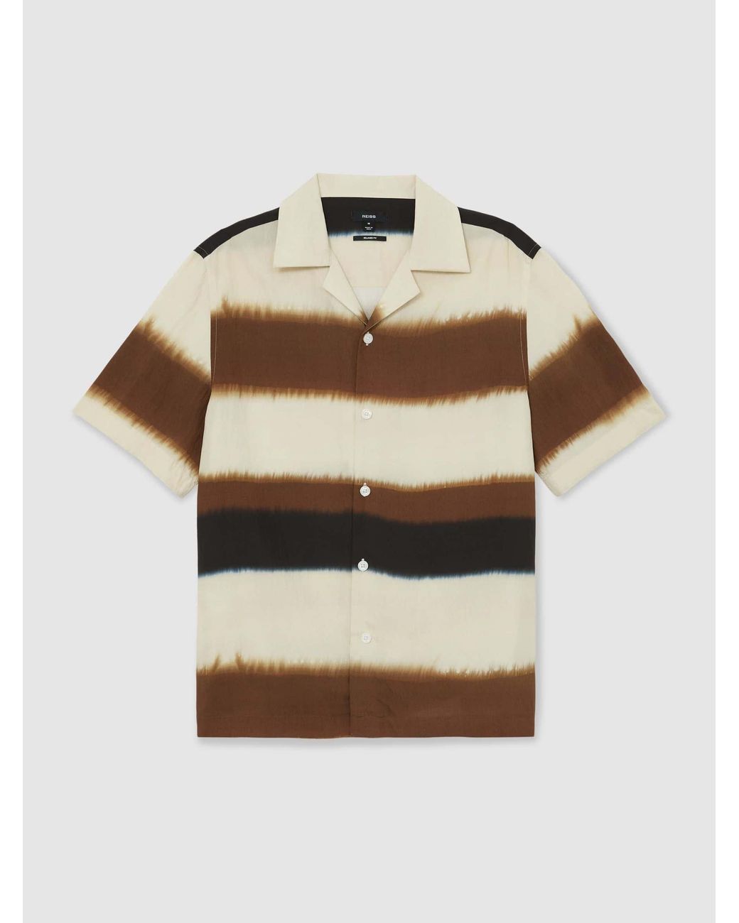 Reiss White Block-Stripe Cuban-Collar Shirt for men