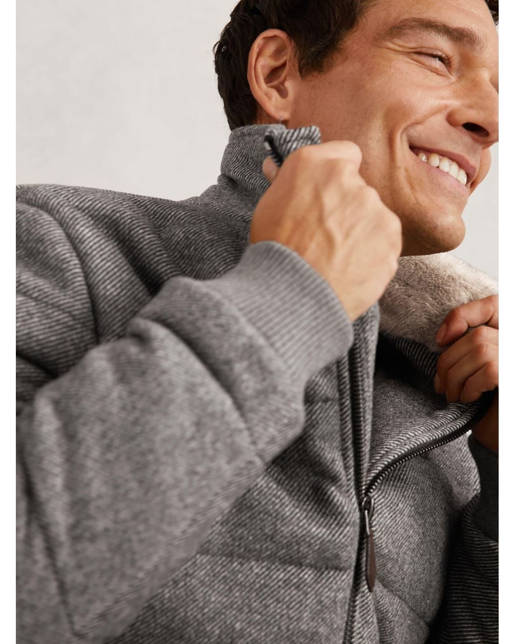 Reiss Gray Faux-Fur Collar Quilted Puffer Jacket for men