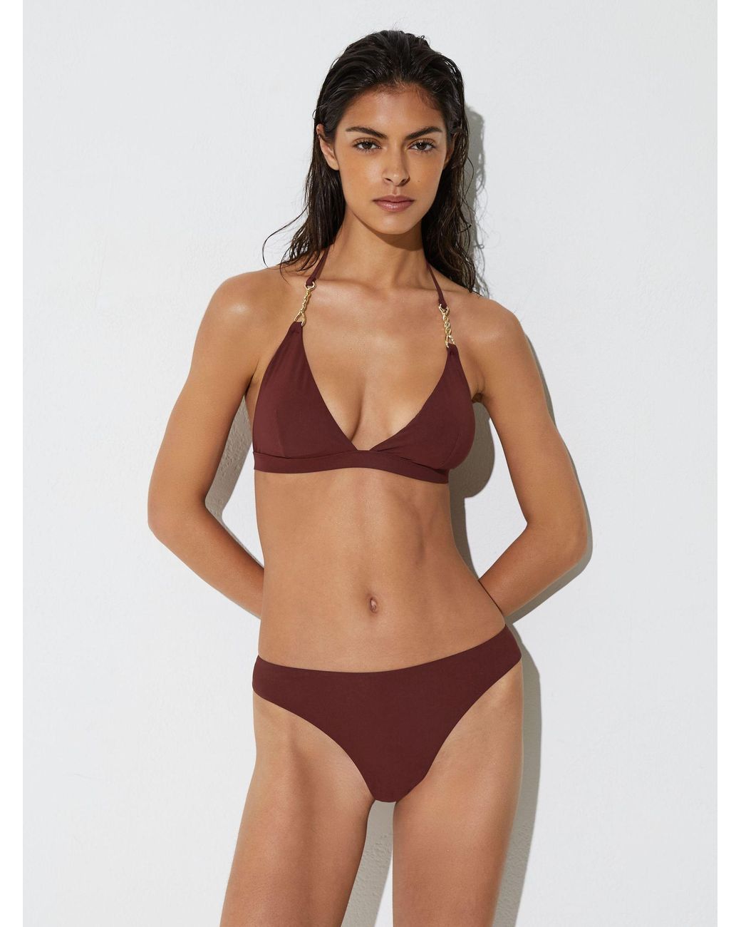 Reiss Brown Triangle Hardware-Trim Bikini Top