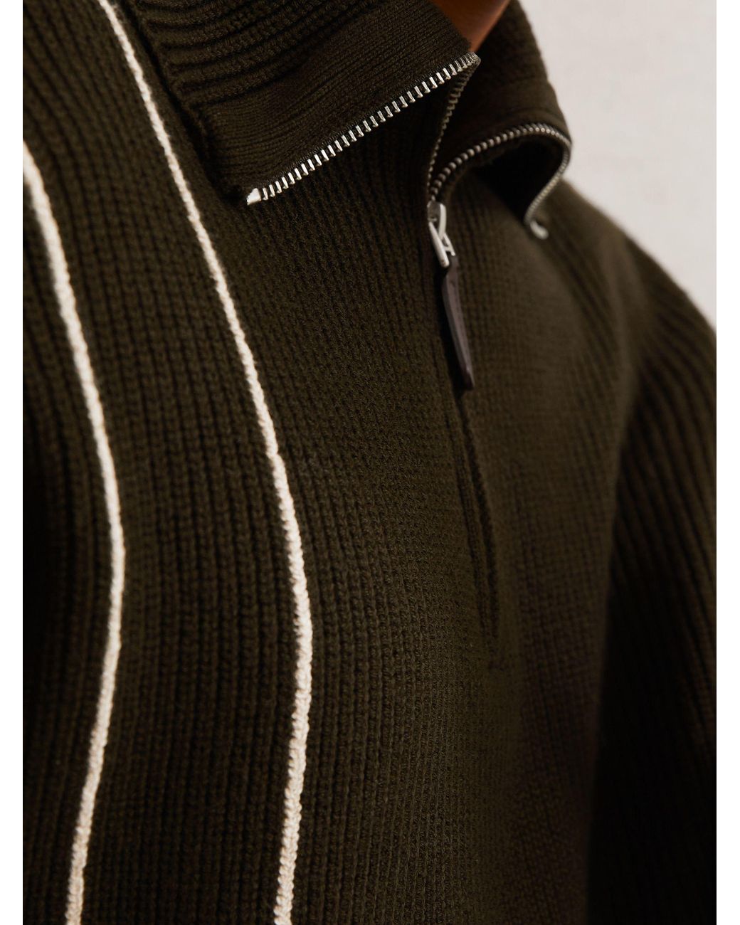 Reiss Brown Rib-Knit Stitch-Detail Half-Zip Jumper With Wool for men