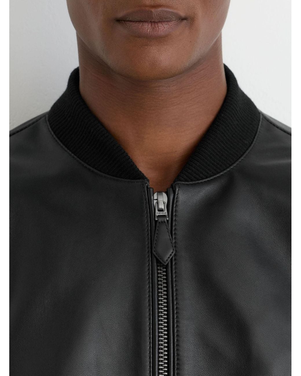 Reiss Gray Leather Bomber Jacket for men