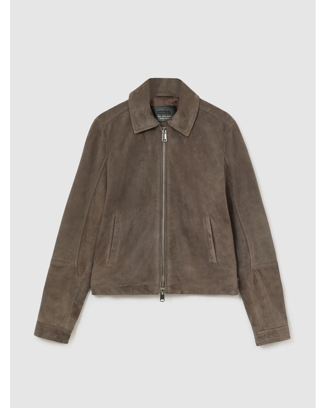 Reiss Gray Petite Suede Zip-Through Moto Jacket