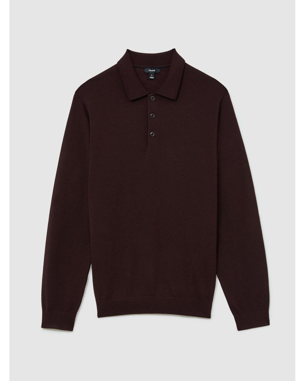 Reiss Brown Merino Wool Long-Sleeve Polo Shirt for men