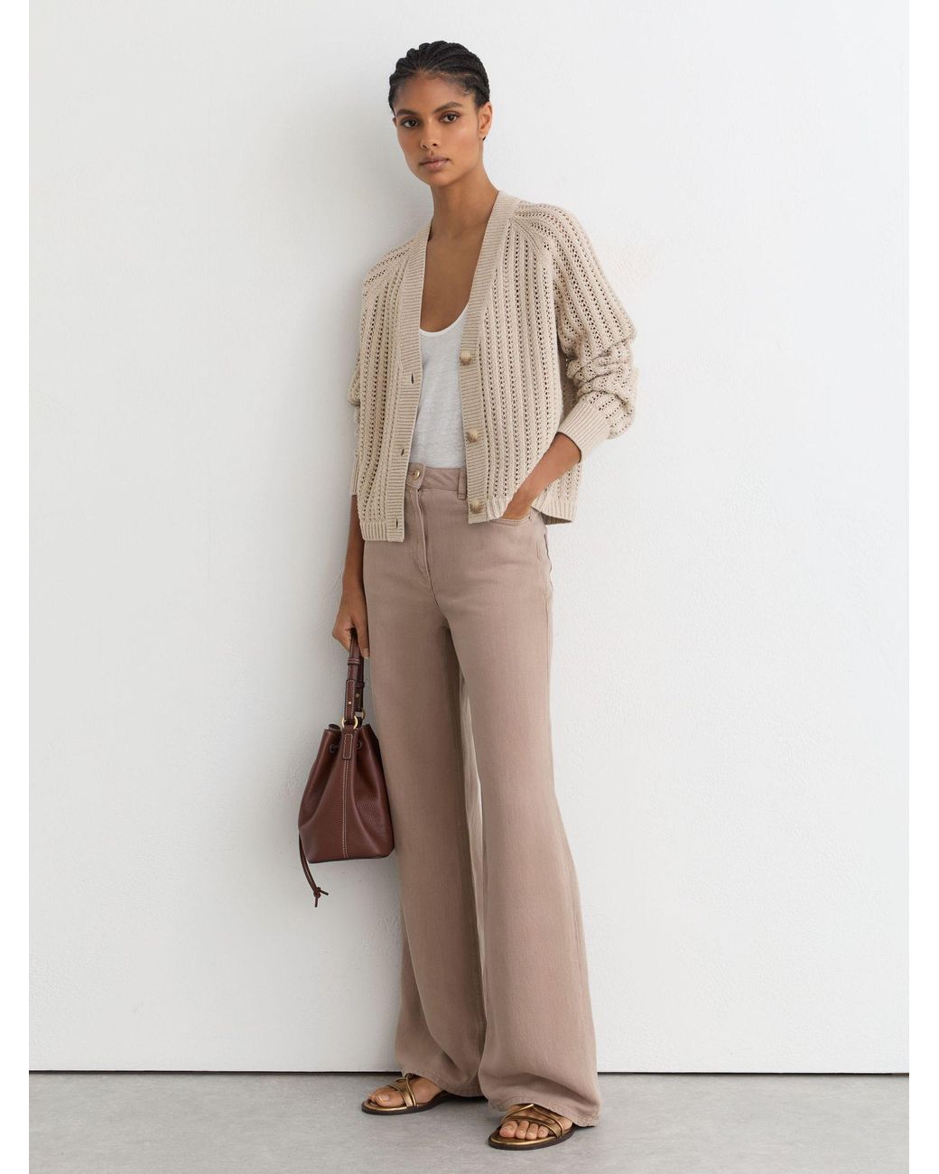 Reiss Natural Cotton-Blend Open-Knit Cardigan