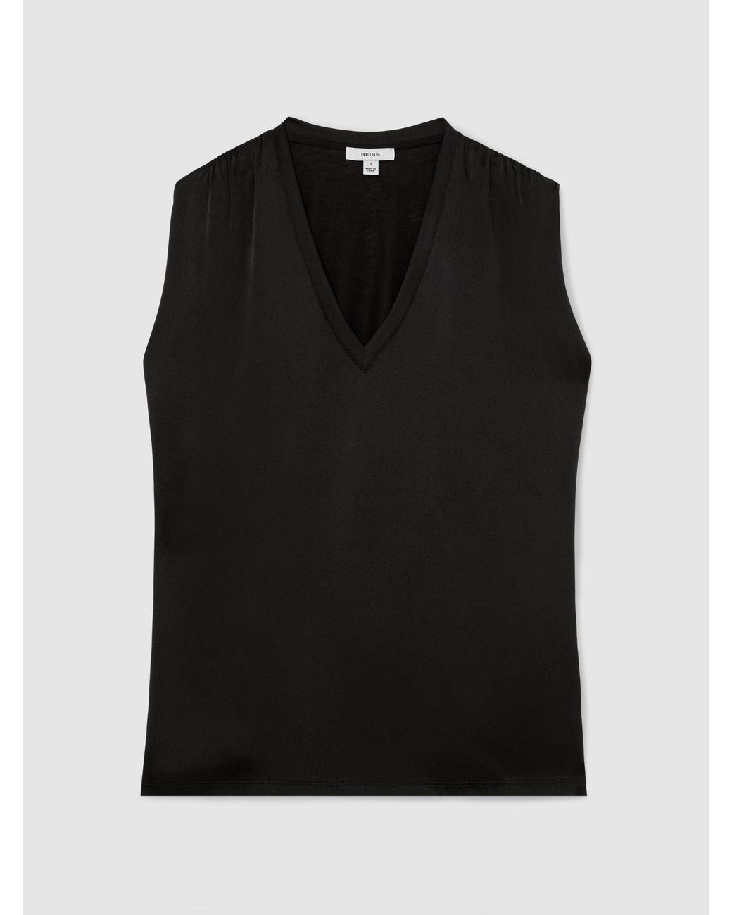 Reiss Black Silk-Front V-Neck Sleeveless Top