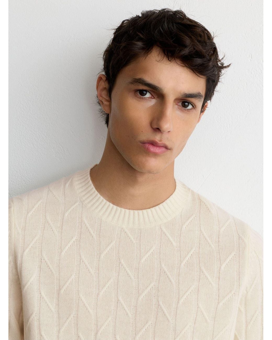 Reiss Leyton - Ivory White Wool Twisted-cable Crew-neck Jumper, M for men