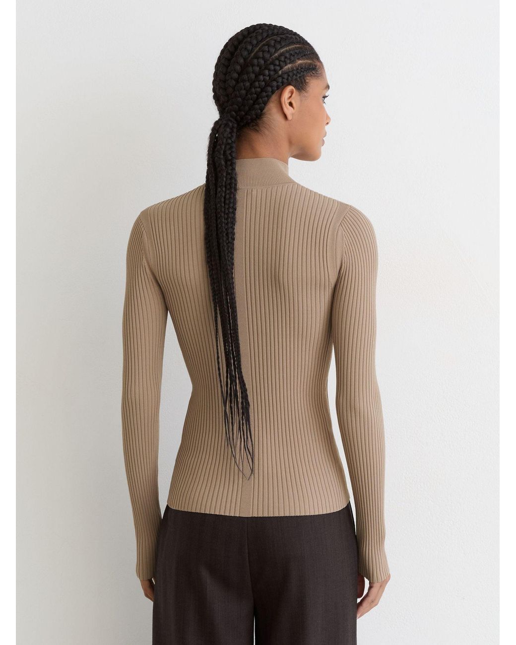 Reiss Natural Rib-Knit Mock-Neck Jumper