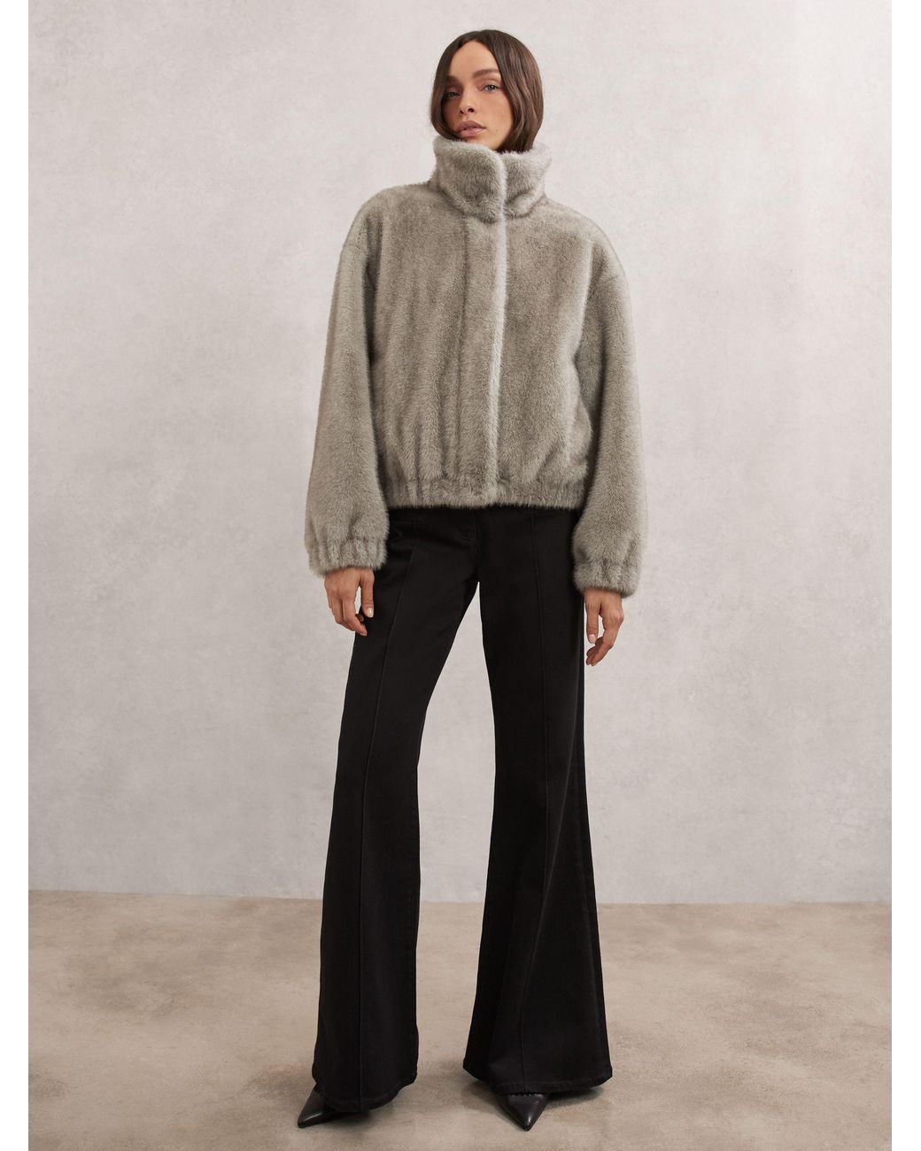 Reiss Gray Faux-Fur Zip-Through Jacket