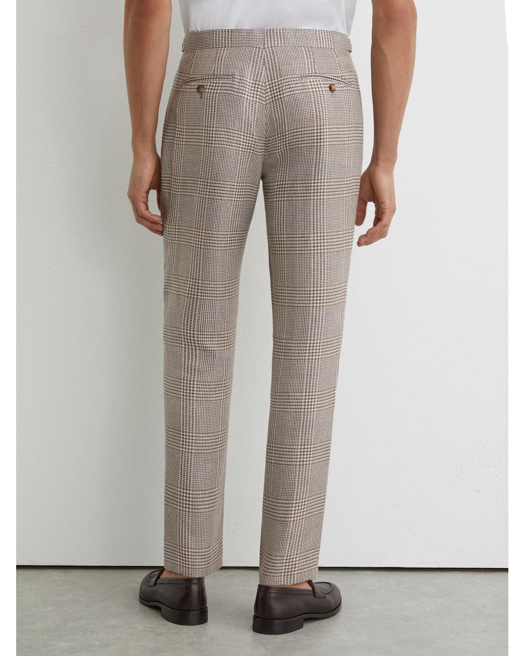 Reiss White Tailored Fit Linen-Wool Check Suit Trousers for men