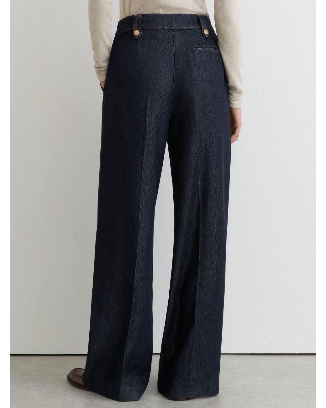 Reiss Blue Kaia - Indigo Lyocell Button-loop Wide-leg Trousers, Us 8
