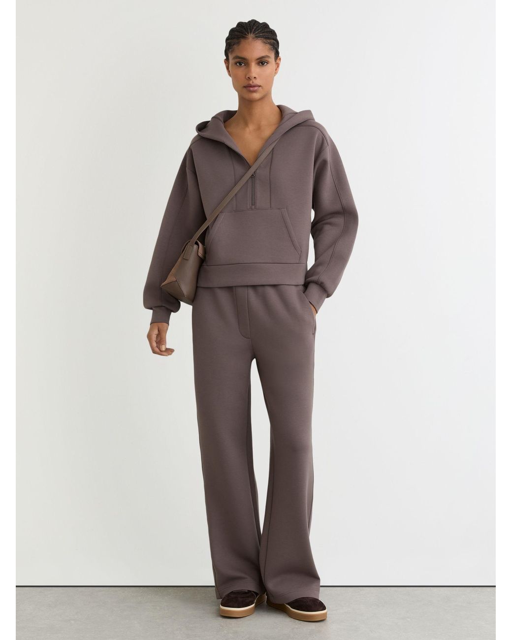 Reiss Brown Premium Interlock Half-Zip Hoodie