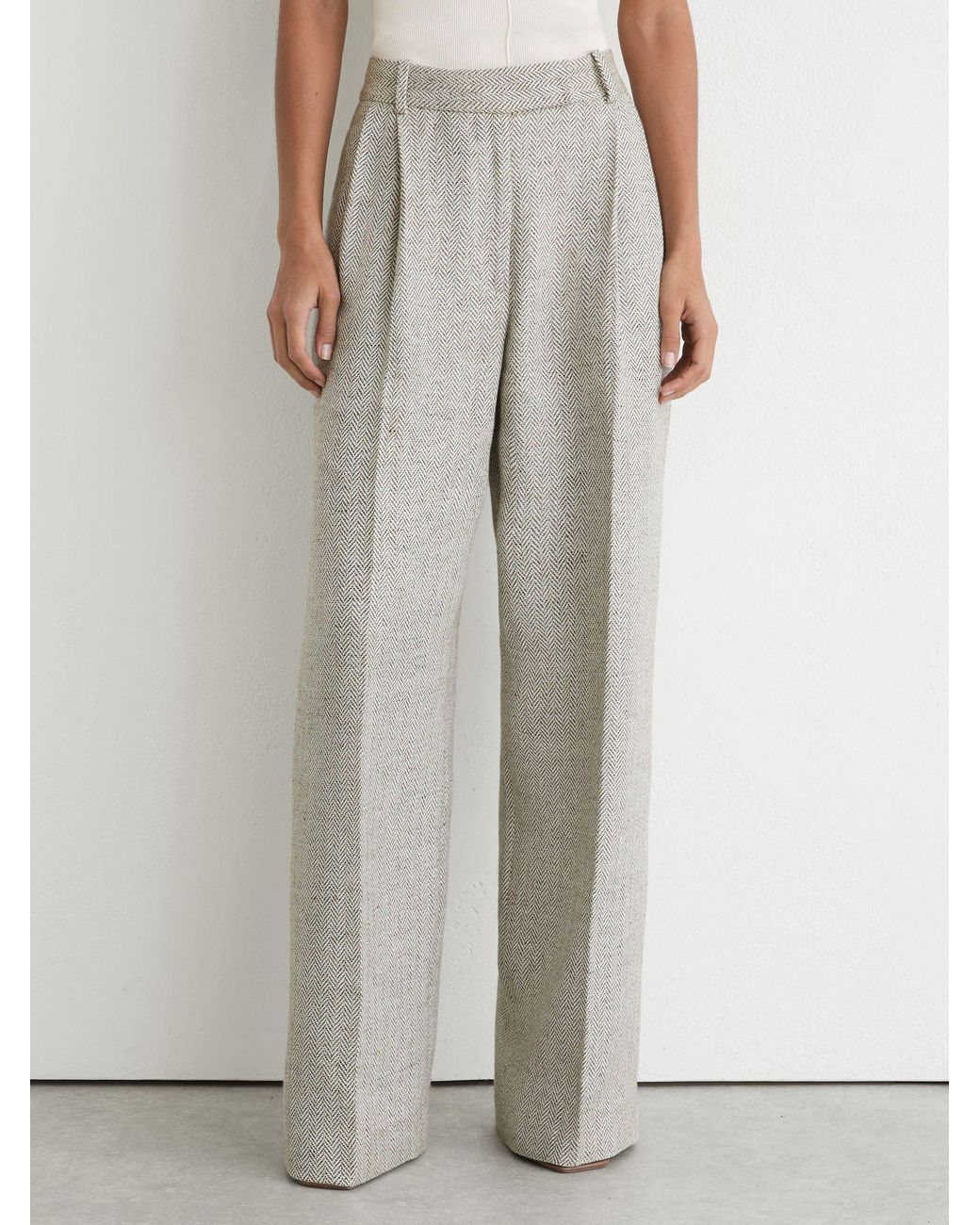 Reiss Gray Petite Herringbone Linen-Blend Straight-Leg Suit Trousers