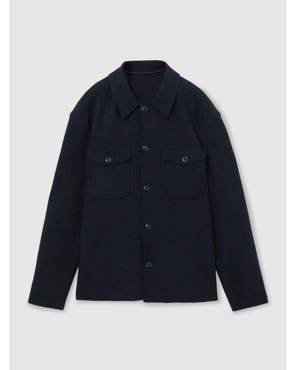 Reiss Blue Wool Twin-Pocket Button-Through Overshirt for men