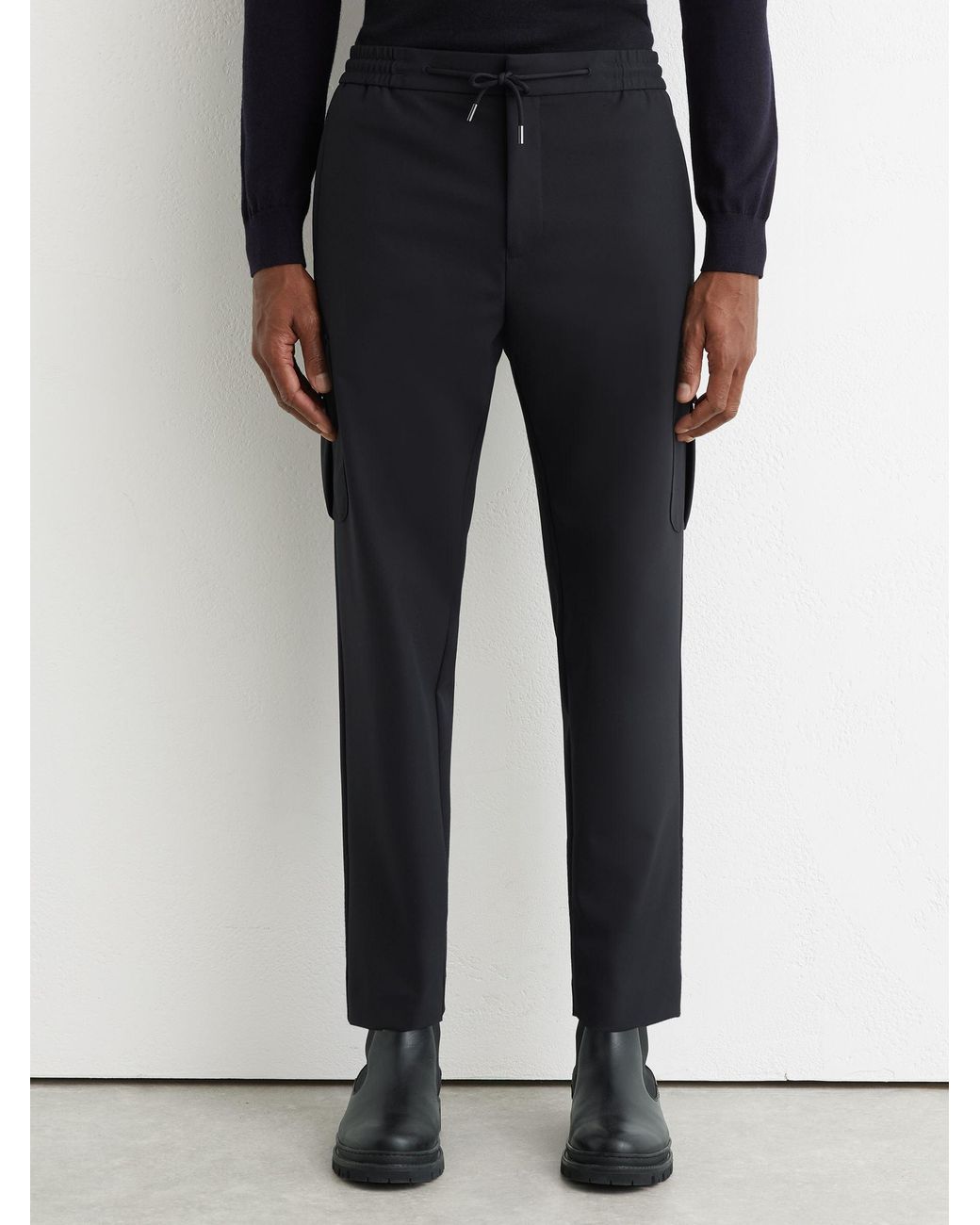 Reiss Black Technical Drawstring Tapered Trousers for men