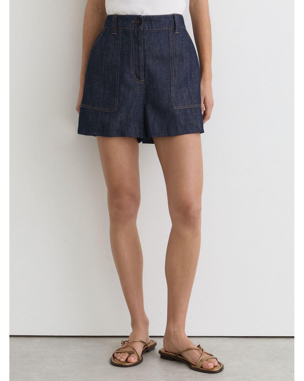 Reiss Blue Linen Chambray Shorts