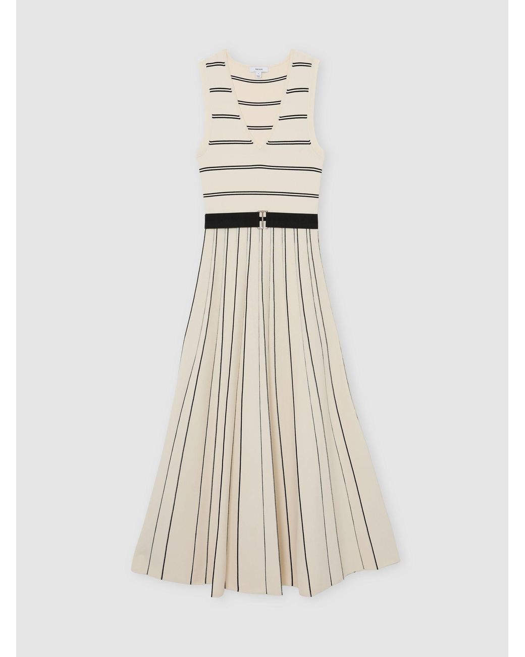 Reiss Natural Sleeveless Stripe Knitted Midi Dress