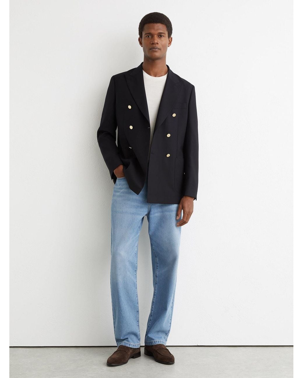 Reiss Blue Db - Navy Captain Db Hopsack Double-breasted Blazer Classic-fit With Wool, Us 42 for men