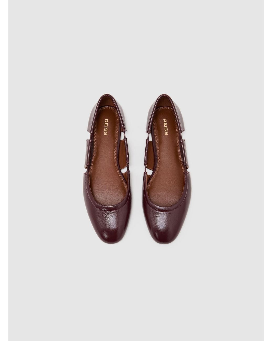 Reiss Gray Leather Cut-Out Ballet Flats