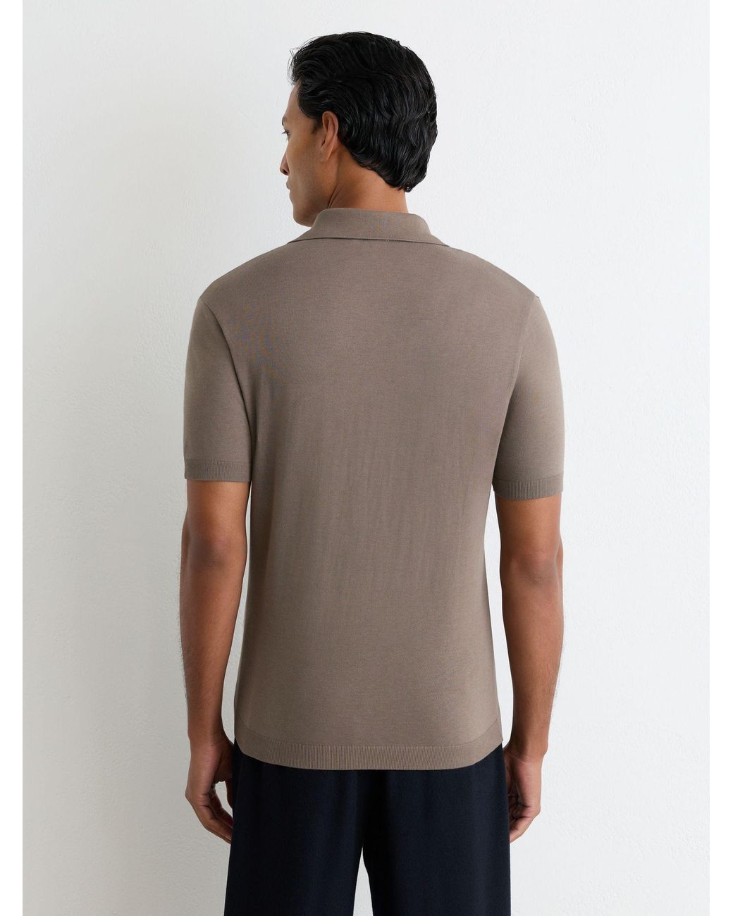 Reiss Gray Todd - Mouse Brown Cotton-modal Open-collar Short-sleeve Polo Shirt, Xl for men