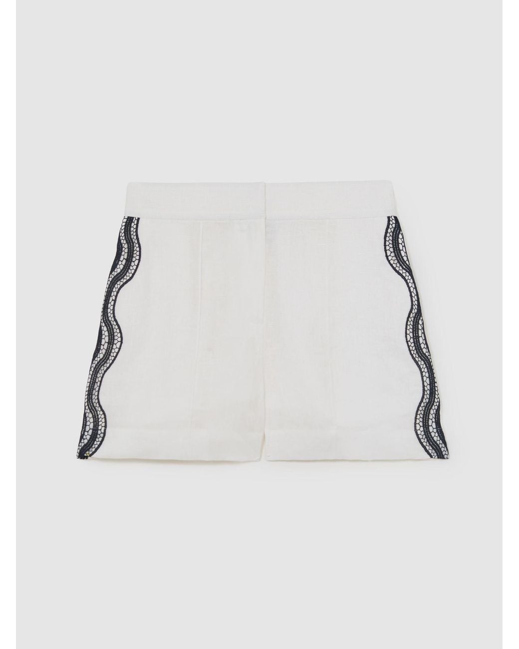 Reiss White Linen Scallop-Trim Shorts