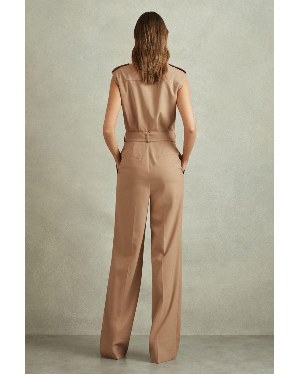 REISS☆Wool Blend Double Breasted Belted Jumpsuit【UK発】 REISS Wool Blend Double Breasted Belted Jumpsuit in Stone