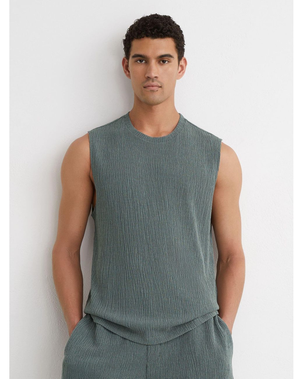 Reiss Gray Melgreen - Dark Sage Green Textured Crew-neck Vest, Xxl for men