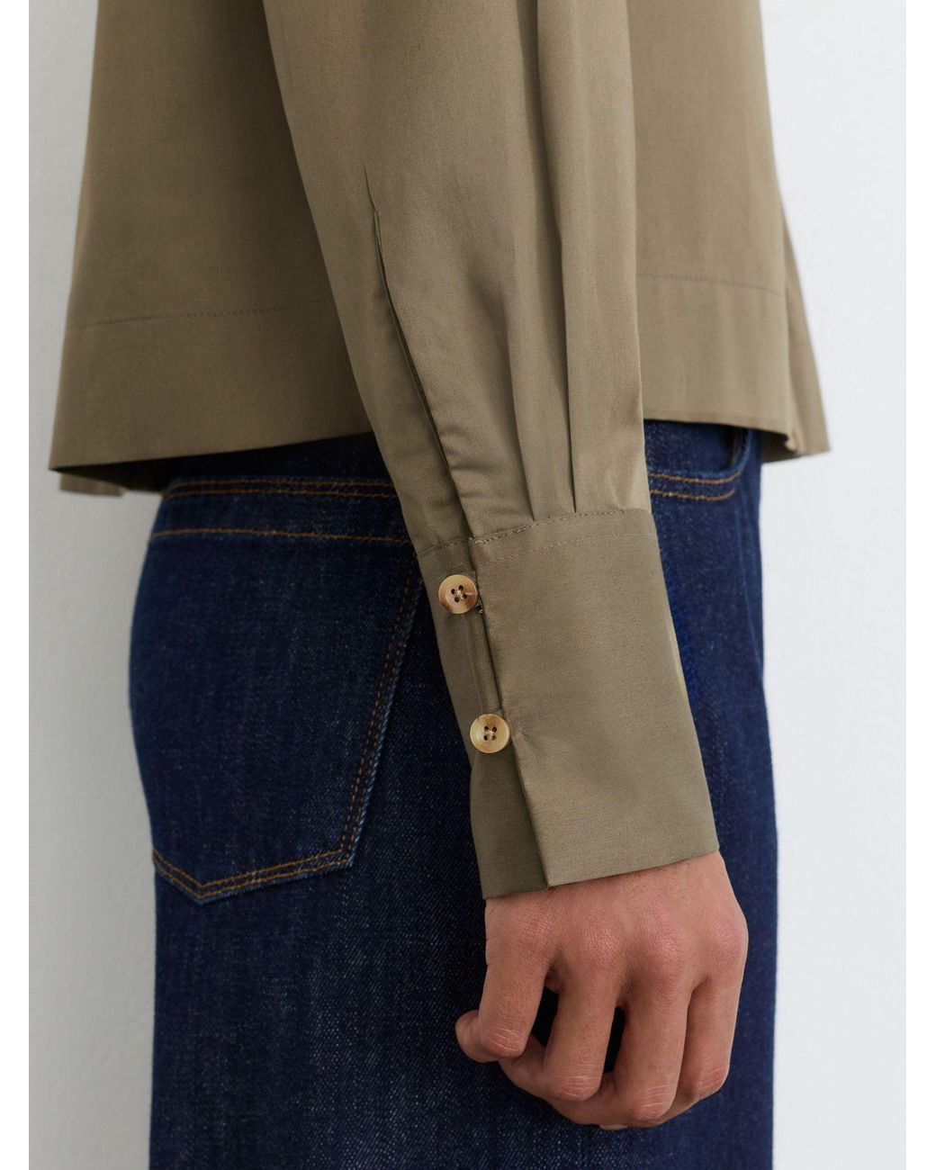 Reiss Green Cotton Cropped Long-Sleeve Shirt