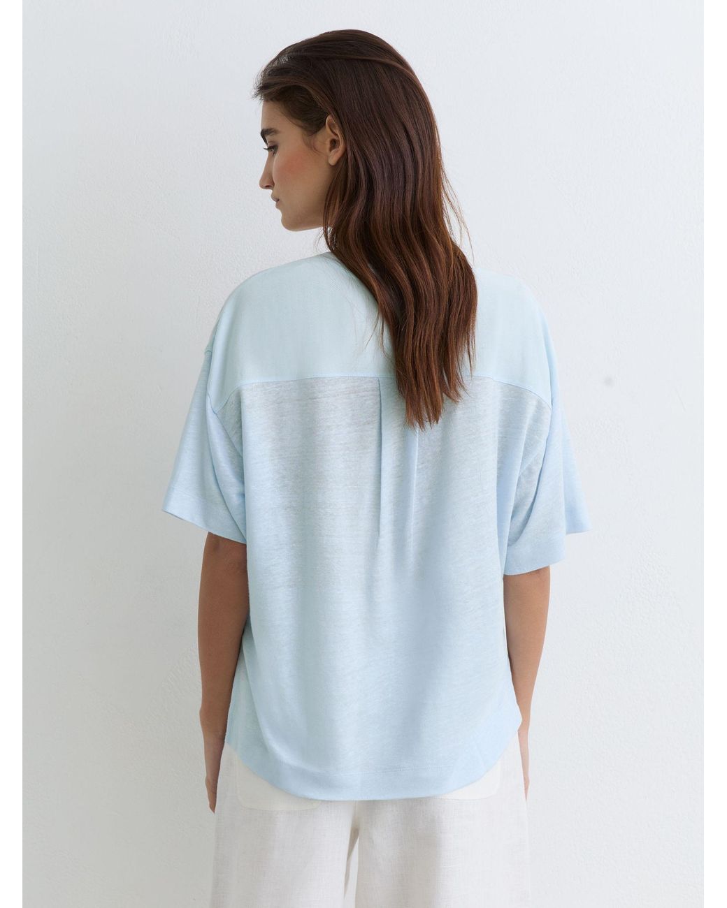 Reiss White Linen V-Neck T-Shirt