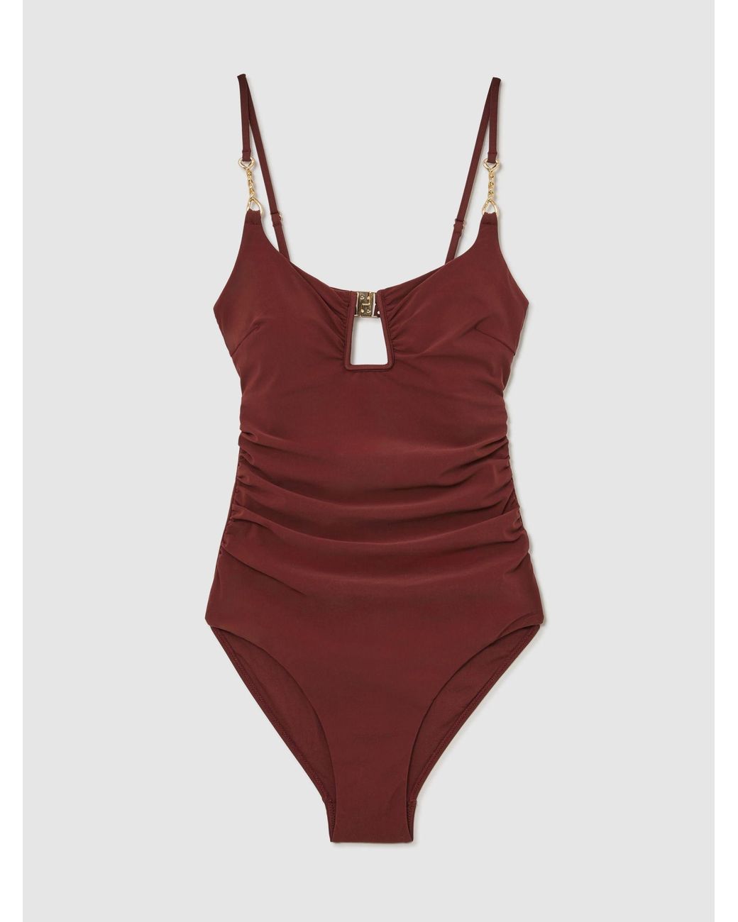 Reiss Green Cut-Out Detail Ruched Swimsuit