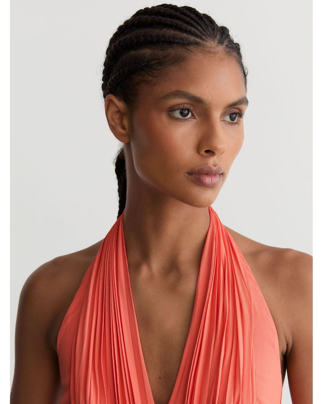 Reiss Red Halterneck Pleated Maxi Dress