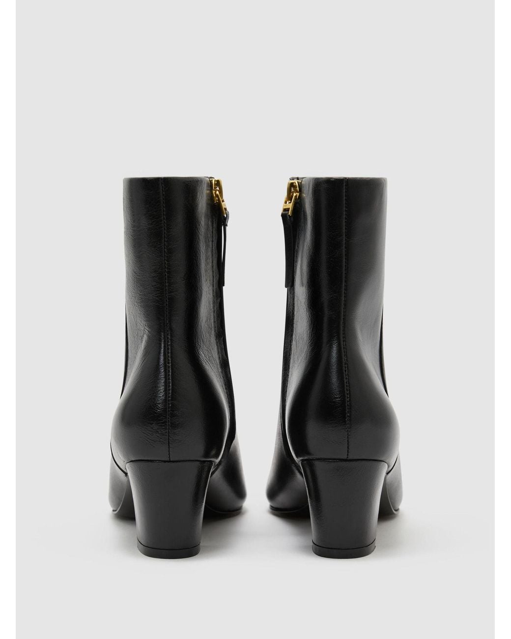 Reiss Black Leather Pointed-Toe Low-Heel Ankle Boots