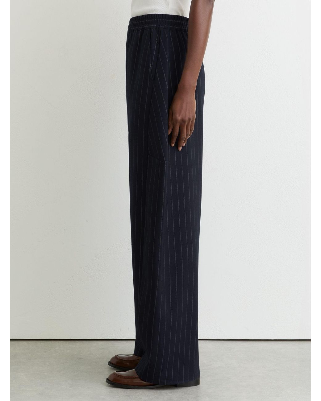 Reiss Blue Barrel-Leg Pinstripe Trousers