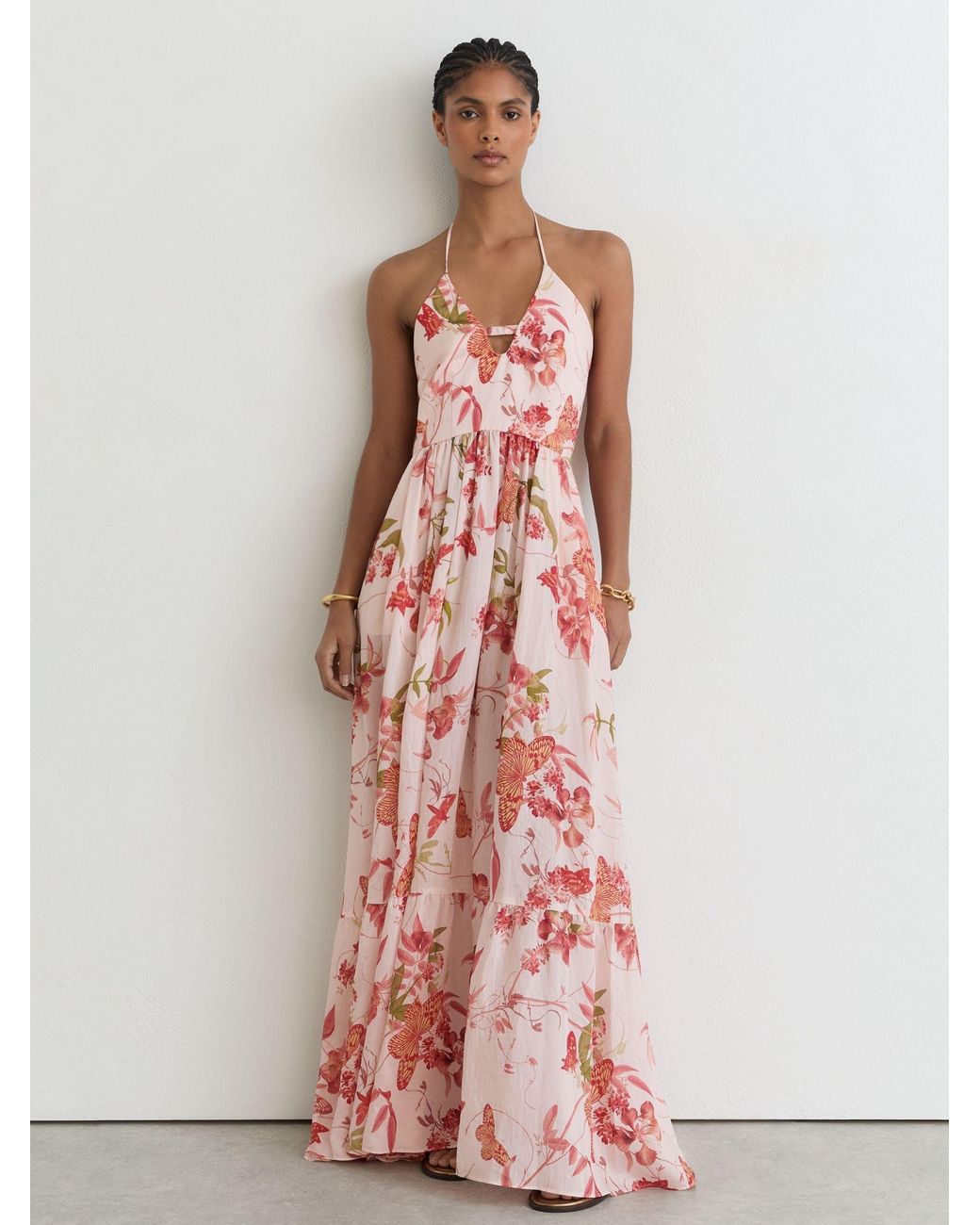 Reiss Multicolor Butterfly-Print Halterneck Maxi Dress