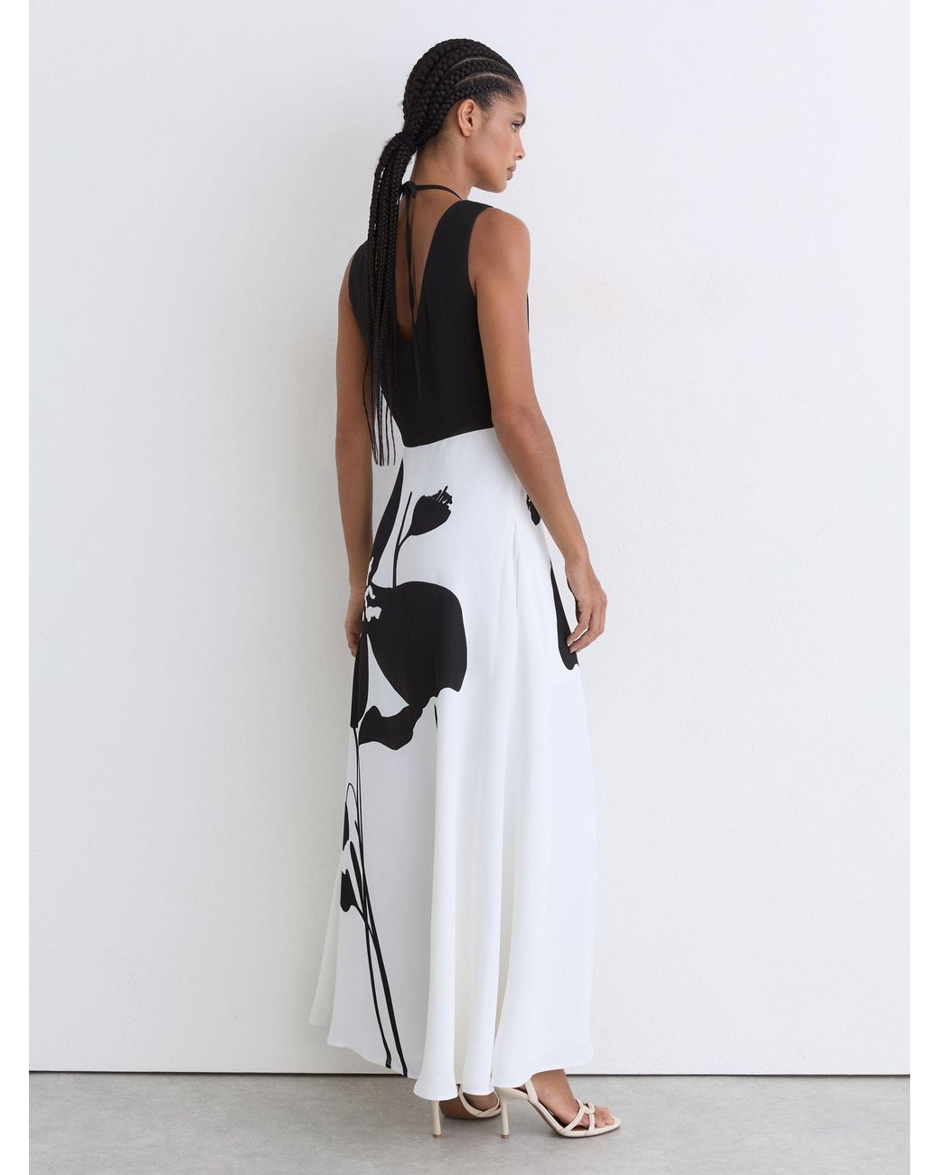 Reiss White Graphic Floral-Print Maxi Dress