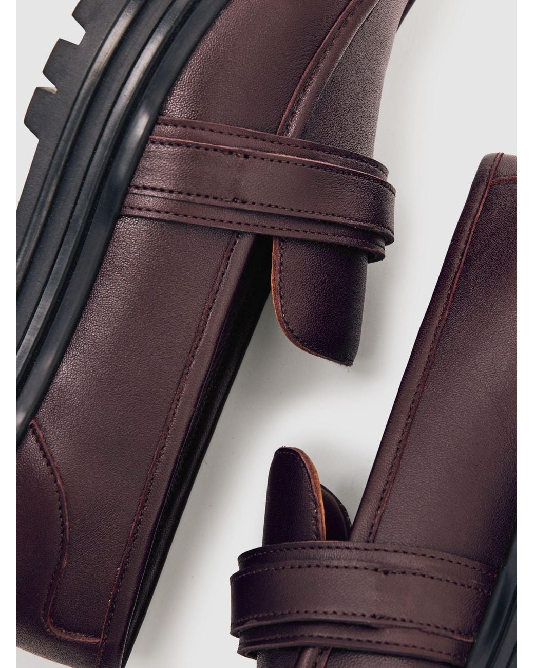 Reiss Red Leather Strap-Detail Lug-Sole Loafers