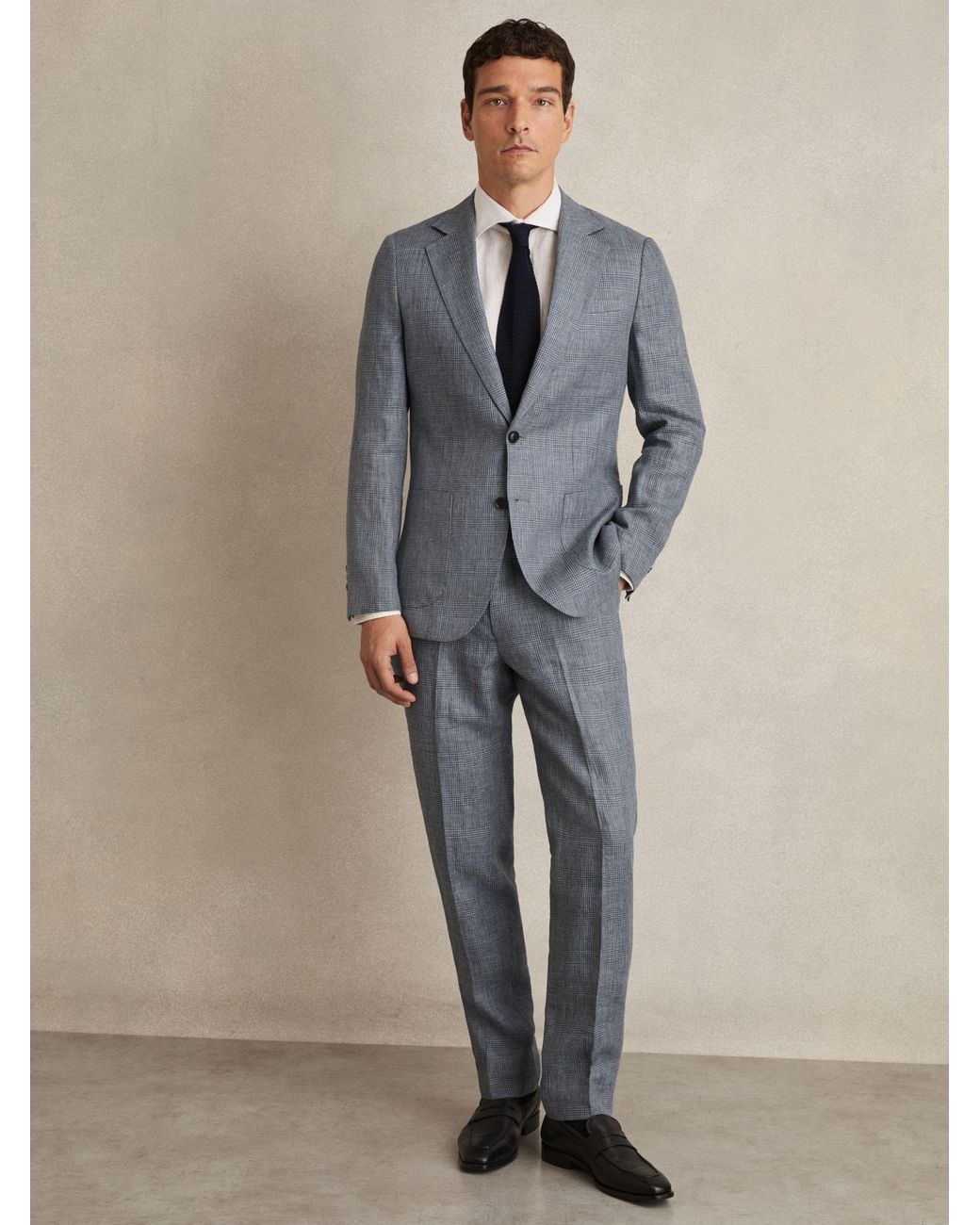 Reiss Multicolor Slim Fit Linen Check Suit Trousers for men