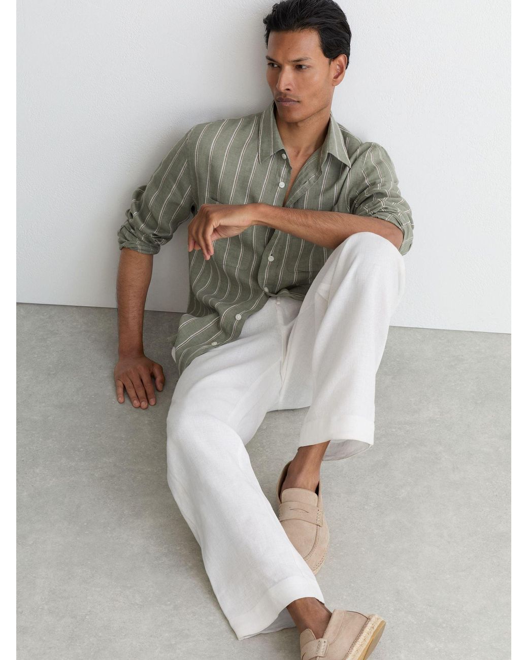 Reiss Multicolor Linen Striped Regular-Fit Shirt for men