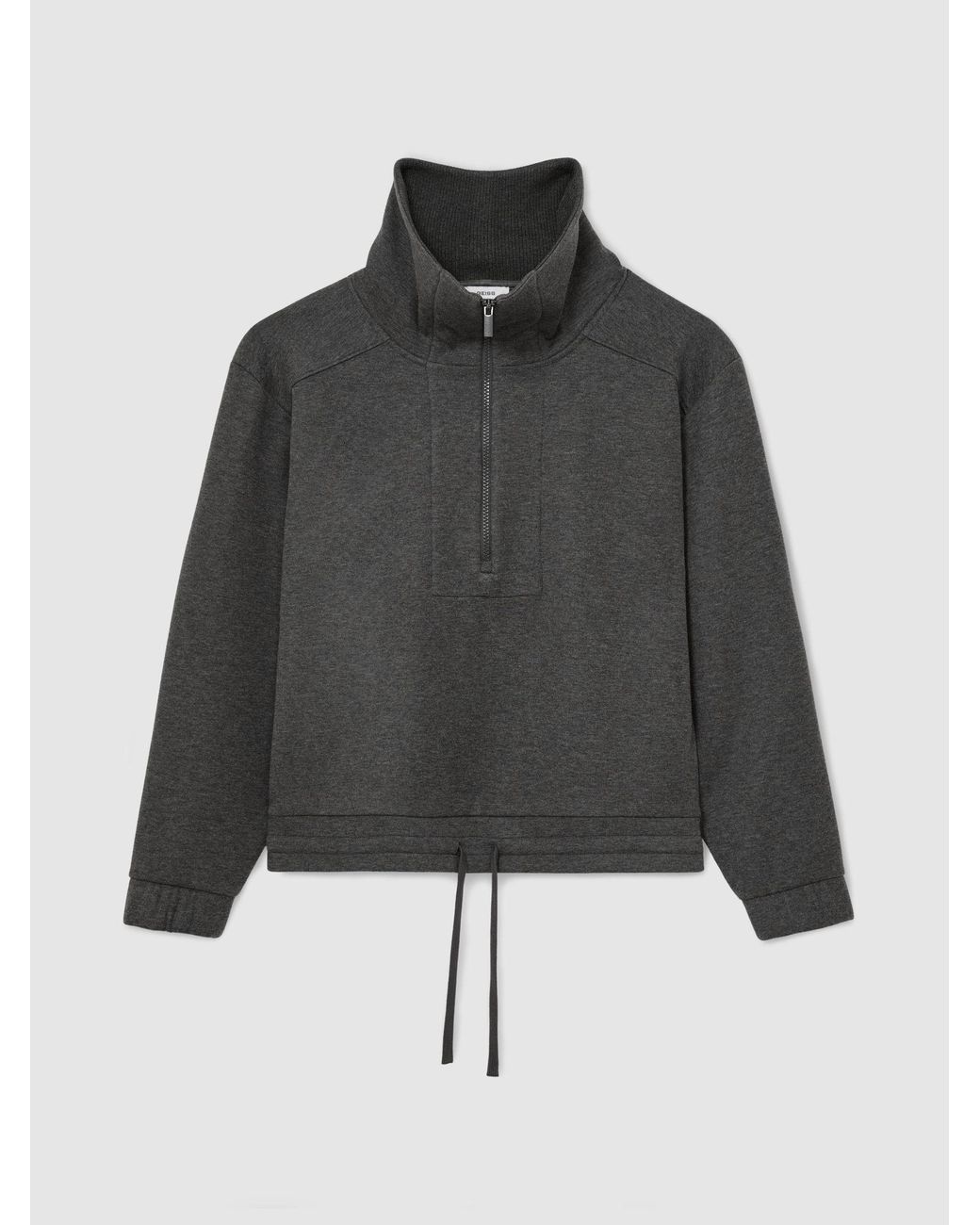 Reiss Black Layla - Charcoal Grey Marl Lyocell-wool Half-zip Sweatshirt, L (us 12-14)