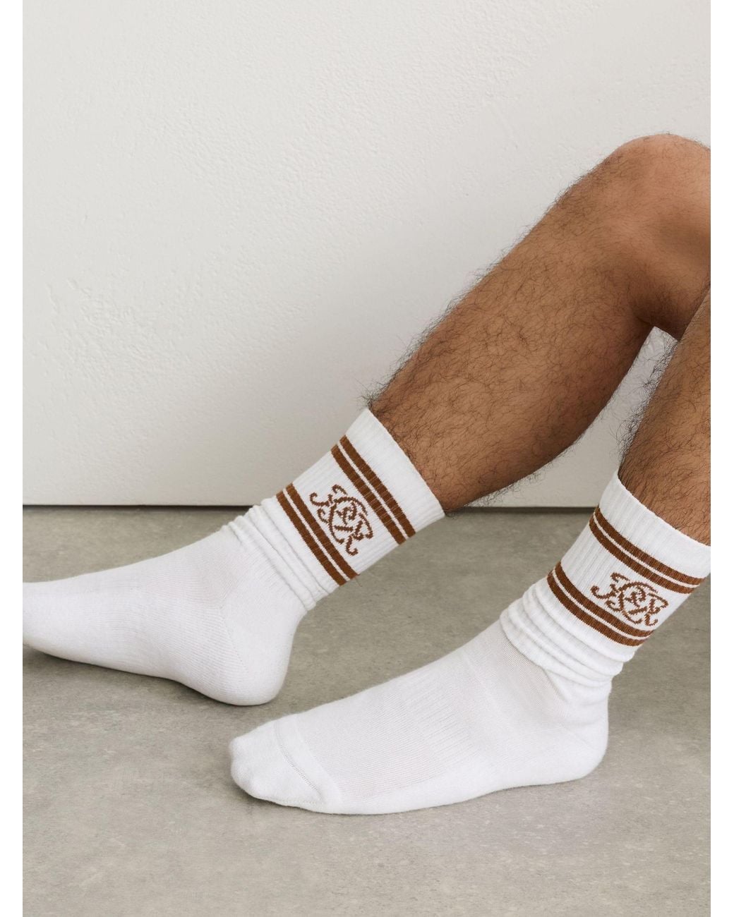 Reiss White Camel Monogram Cotton-Blend Rib Sport Socks, M & L for men